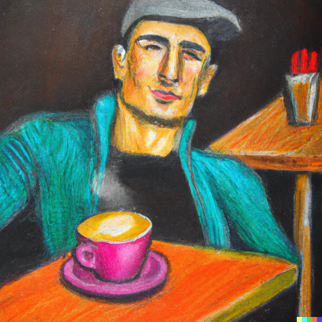 Drinking a cappuccino coffee on the way to work