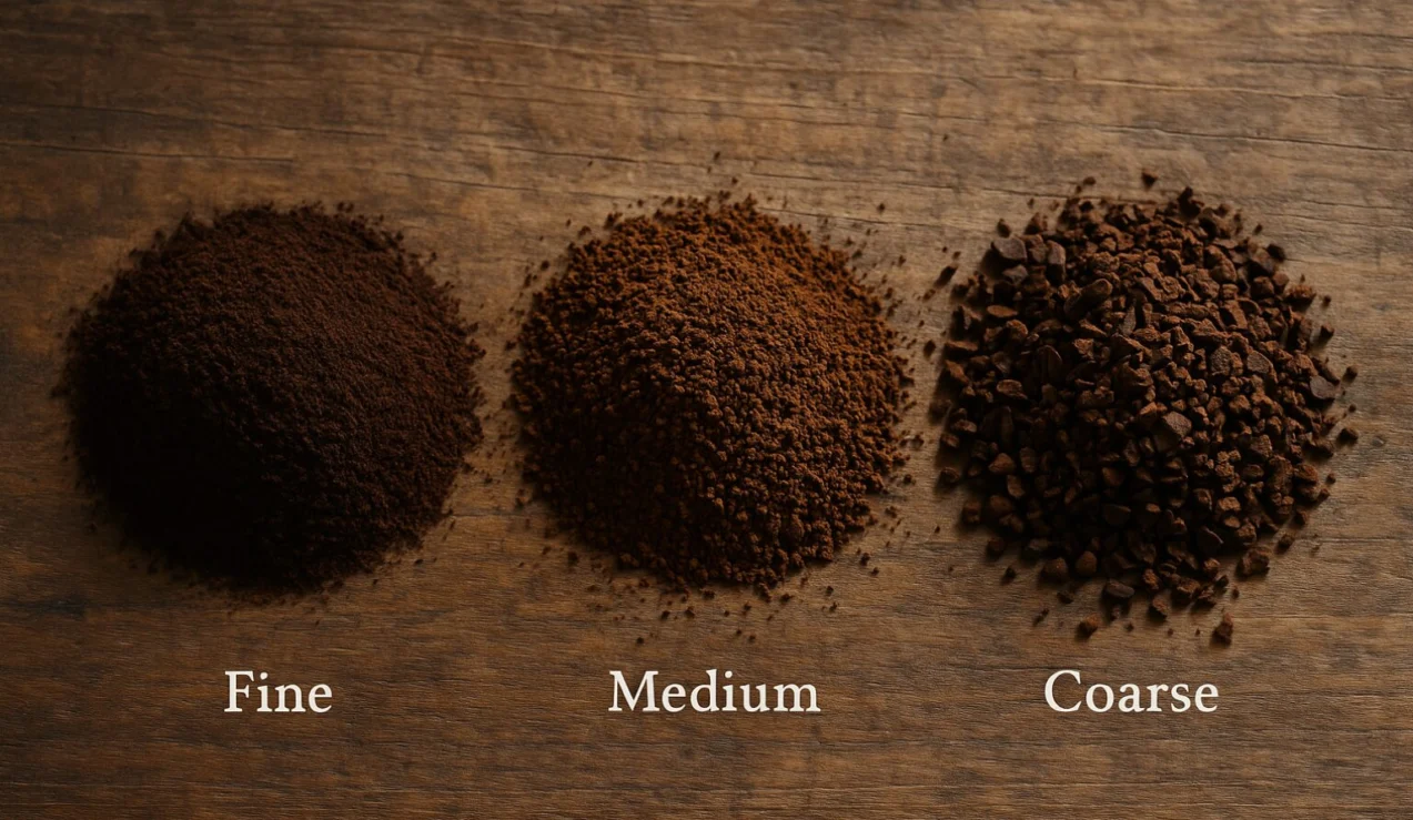 Ground coffee grind sizes fine medium and coarse